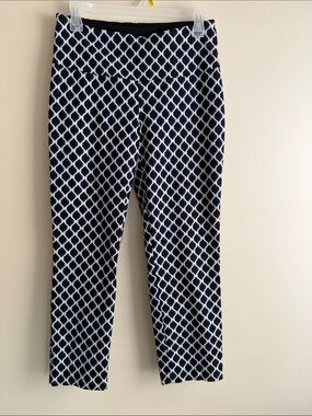 Women's Navy Geometric Print Stretch Pants